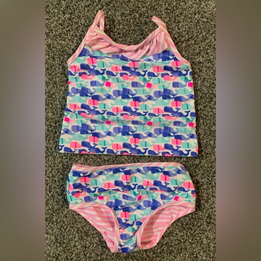 Vineyard Vines Baby Girls 2-Piece Swimsuit Pink Whale Print Tankini Set | Bikini